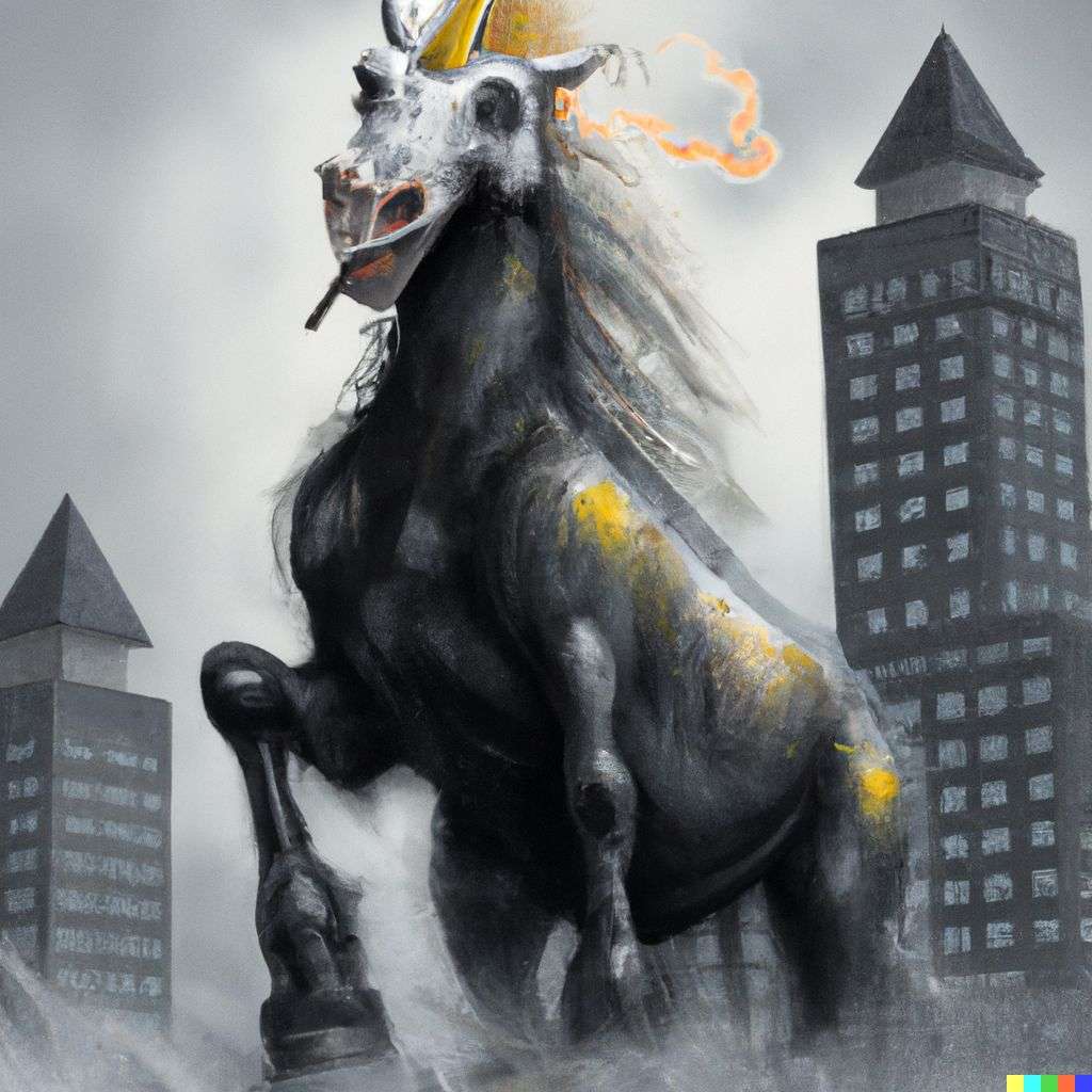 a horse, digital art, dystopia